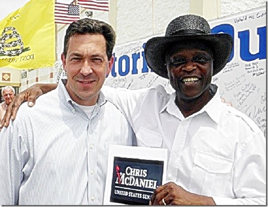 Above-  Lloyd Marcus with Chris McDaniel at a Mississippi tea party rally